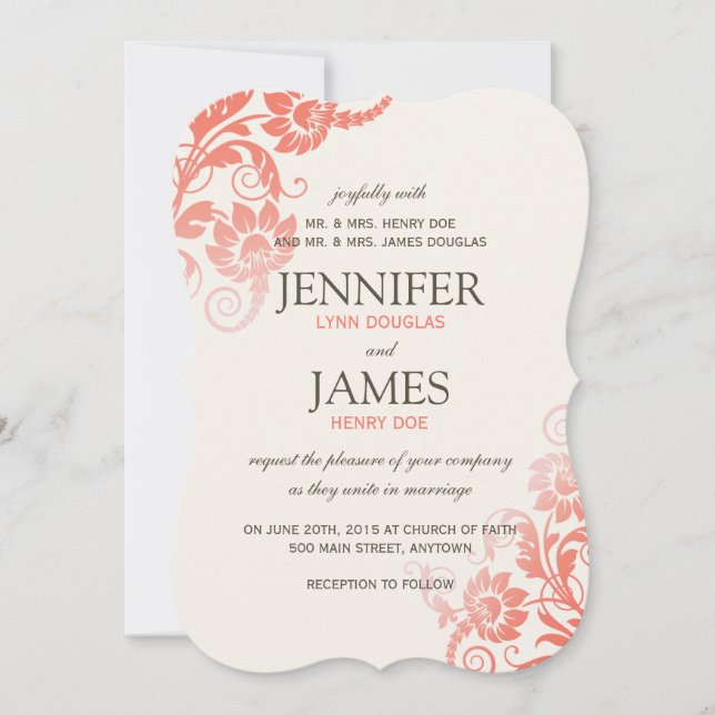 Invitaciones a la boda de corales Ombre (Anverso)