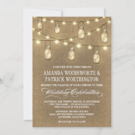 Invitaciones a la boda de Country Burlap Mason Jar