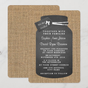 Invitaciones a la boda de Country Mason Jar Burlap
