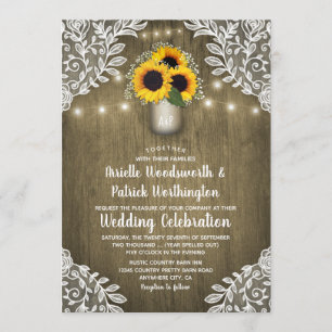 Invitaciones a la boda de Country Sunflower Mason 