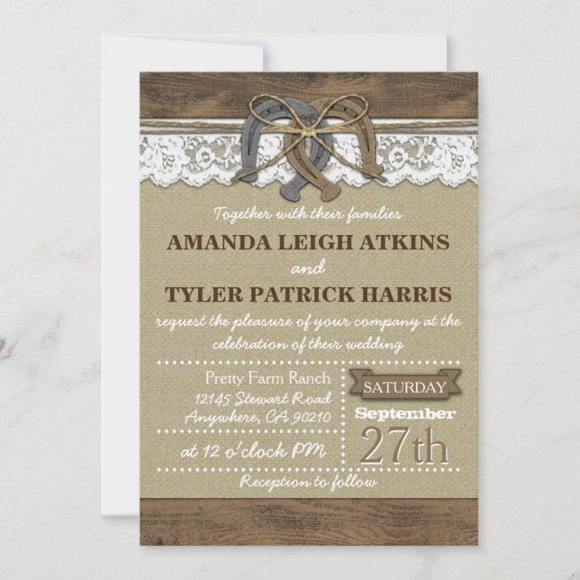 Invitaciones a la boda de Country Western Horsesho (Anverso)