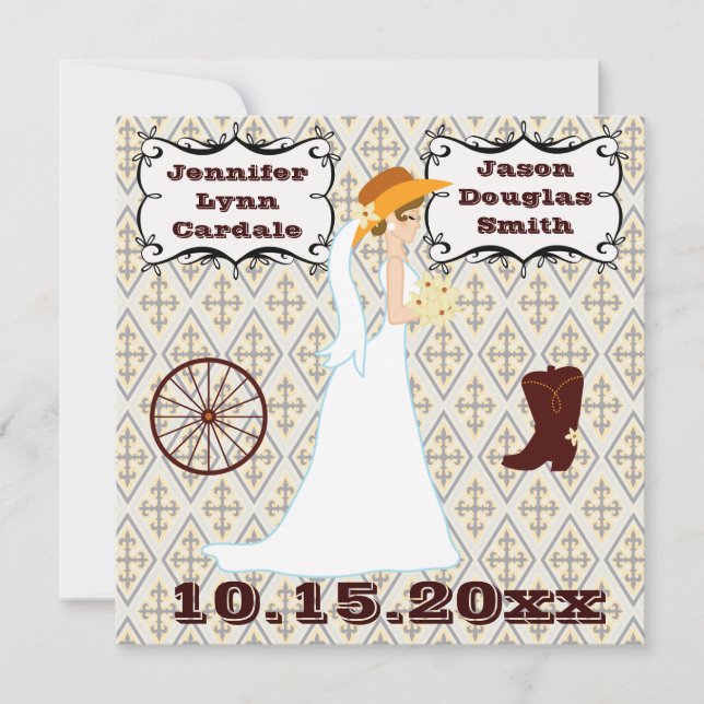 Invitaciones a la boda de Cowboy Western en el paí (Anverso)