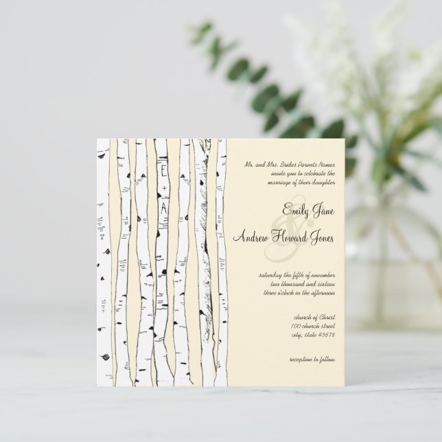 Invitaciones a la boda de Cream Birch Tree (Anverso de pie)