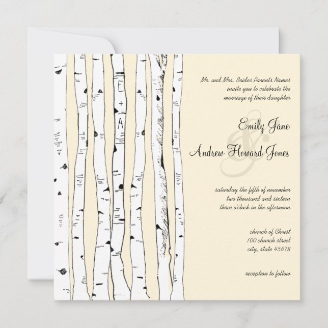 Invitaciones a la boda de Cream Birch Tree (Anverso)