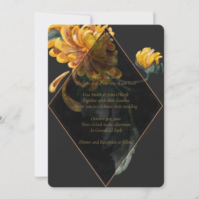 Invitaciones a la boda de crisantemo dorado (Anverso)
