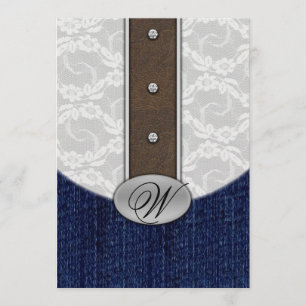 Invitaciones a la boda de cuero y denim de encaje 