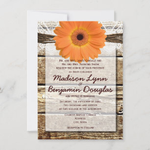 Invitaciones a la boda de Daisy Naranja de Madera