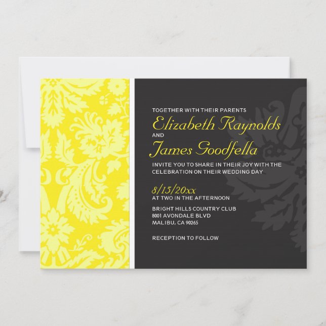 Invitaciones a la boda de Damasco Amarillo (Anverso)