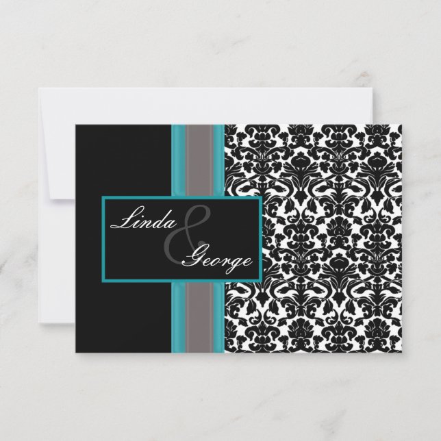 Invitaciones a la boda de Damasco Blanco Aqua (Anverso)
