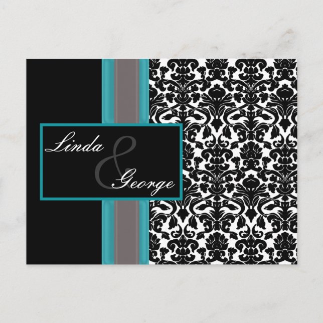 Invitaciones a la boda de Damasco Blanco Aqua (Anverso)