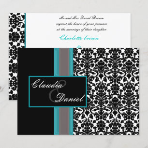 Invitaciones a la boda de Damasco Blanco Aqua