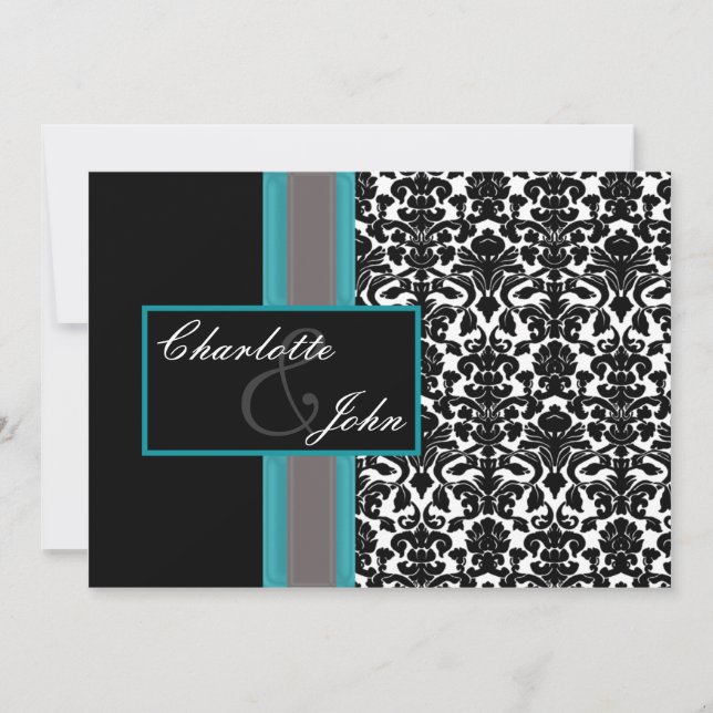 Invitaciones a la boda de Damasco Blanco Aqua (Anverso)