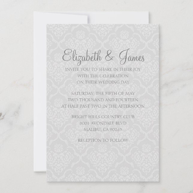 Invitaciones a la boda de Damasco Blanco Moderno p (Anverso)