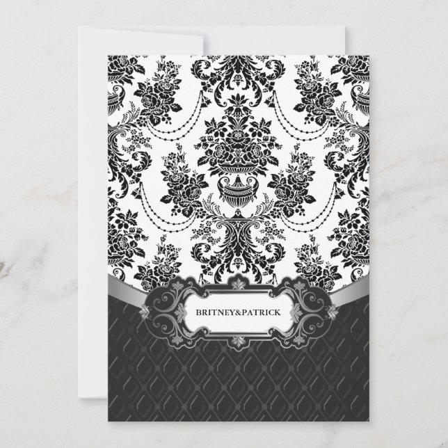 Invitaciones a la boda de Damasco Blanco Negro de  (Anverso)