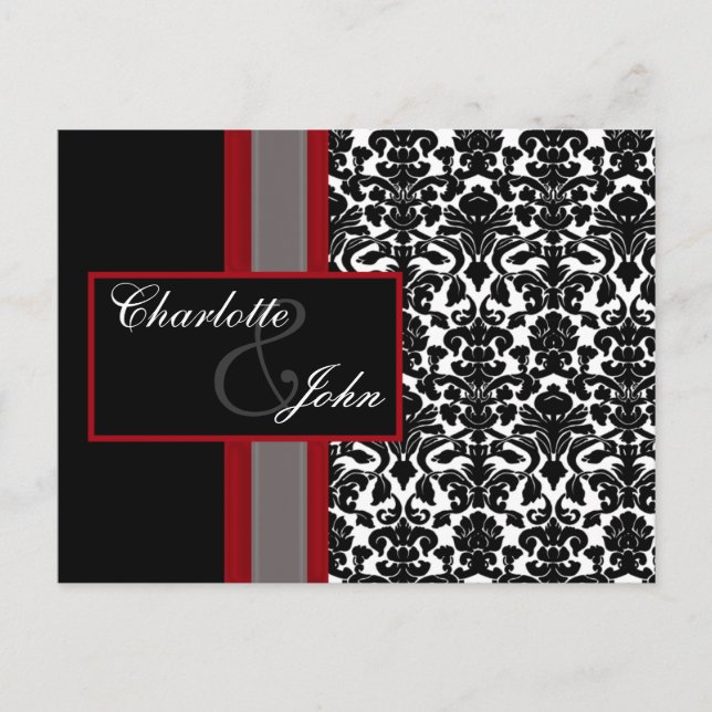 Invitaciones a la boda de Damasco Blanco Rojo (Anverso)