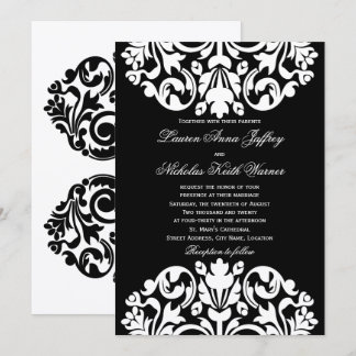 Invitaciones a la boda de Damasco en blanco y negr
