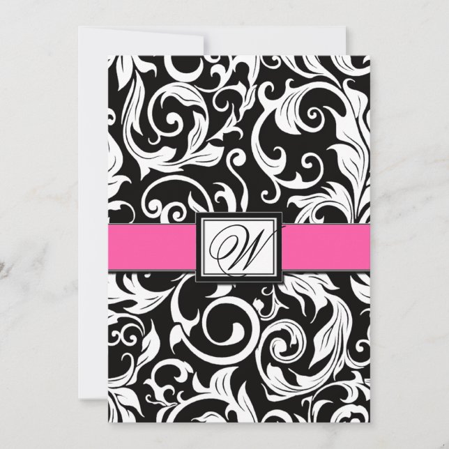 Invitaciones a la boda de Damasco en blanco y negr (Anverso)