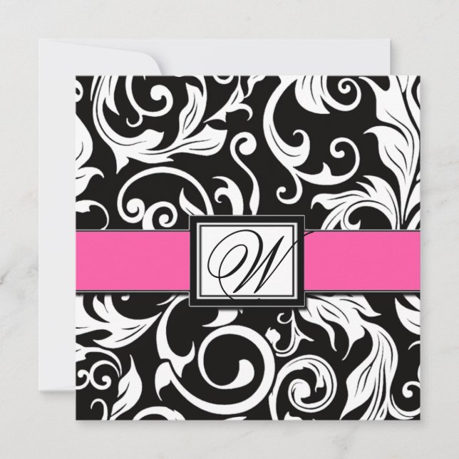 Invitaciones a la boda de Damasco en blanco y negr (Anverso)