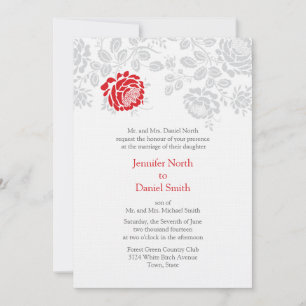 Invitaciones a la boda de Damasco en rojo y gris