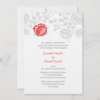 Invitaciones a la boda de Damasco en rojo y gris