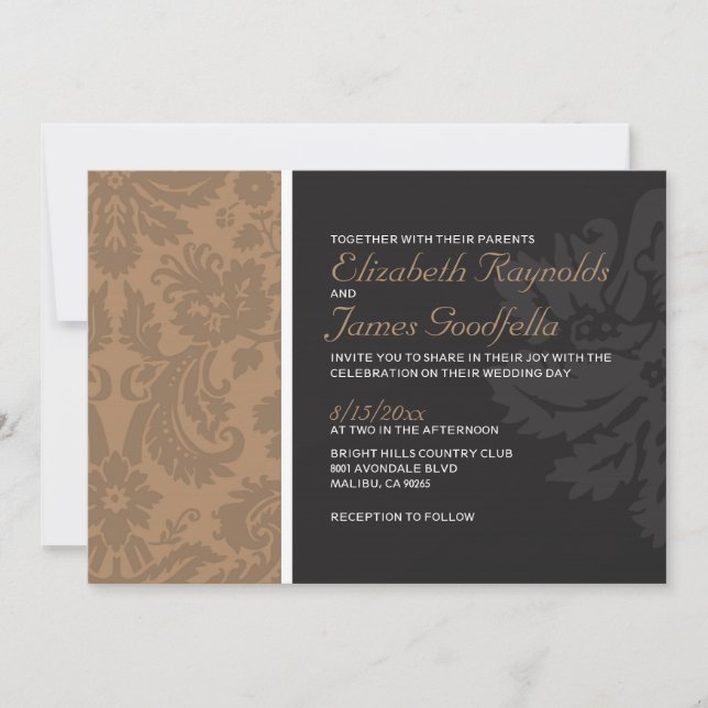 Invitaciones a la boda de damasco marrón (Anverso)