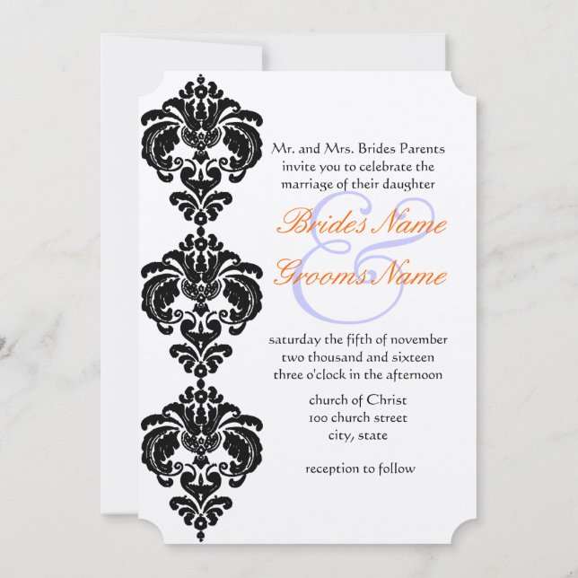 Invitaciones a la boda de Damasco Negro (Reverso)