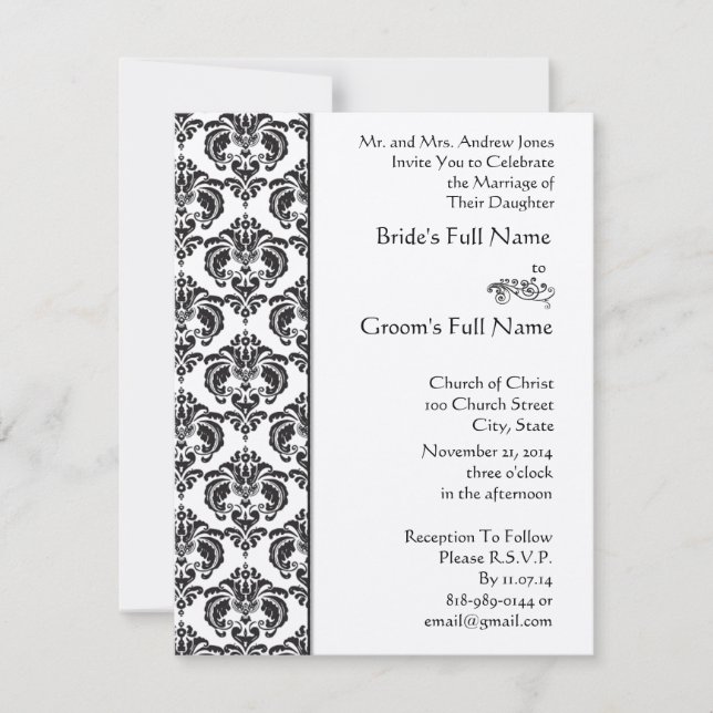 Invitaciones a la boda de Damasco Negro (Anverso)