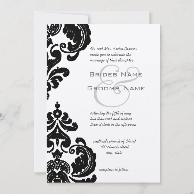 Invitaciones a la boda de Damasco Negro (Reverso)