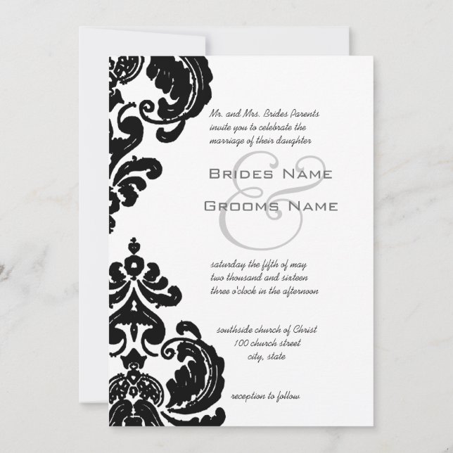 Invitaciones a la boda de Damasco Negro (Reverso)