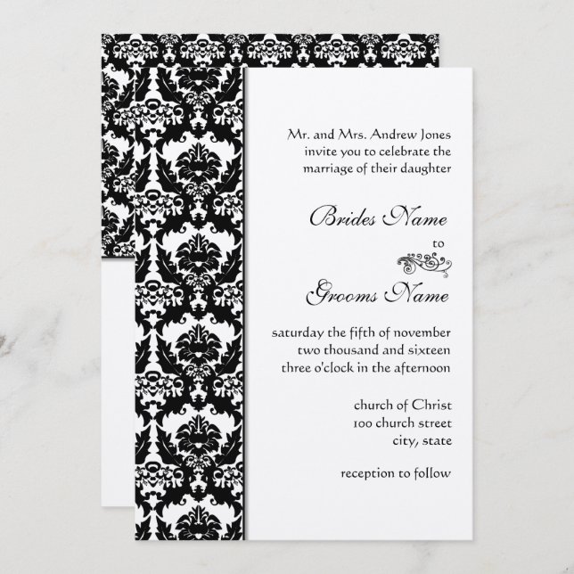 Invitaciones a la boda de Damasco Negro (Anverso / Reverso)