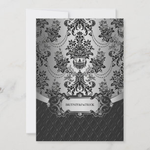 Invitaciones a la boda de Damasco Negro de plata c