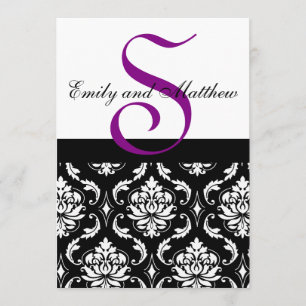 Invitaciones a la boda de Damasco Negro Monogramas