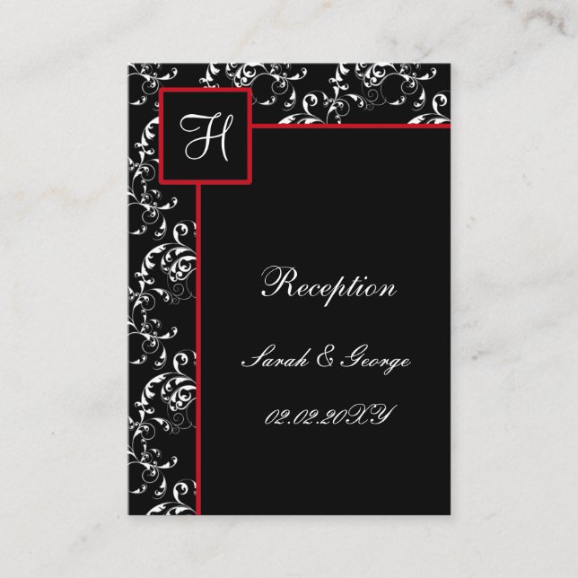 Invitaciones a la boda de Damasco Negro Rojo (Anverso)