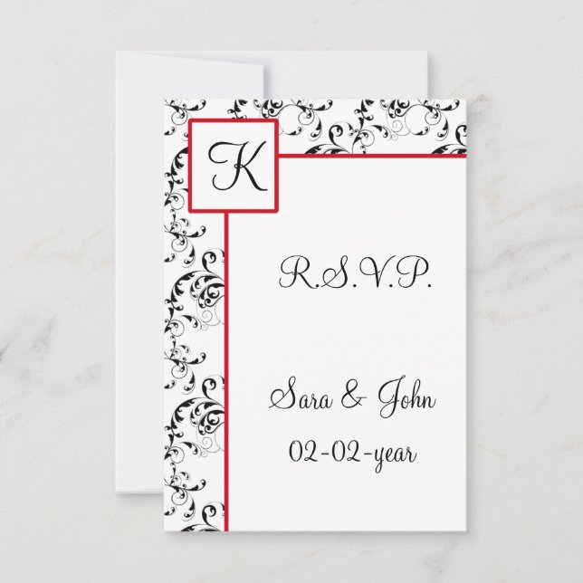 Invitaciones a la boda de Damasco Negro Rojo (Anverso)
