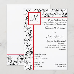 Invitaciones a la boda de Damasco Negro Rojo