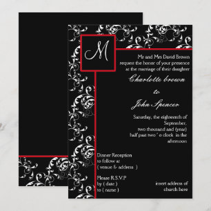 Invitaciones a la boda de Damasco Negro Rojo