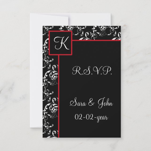 Invitaciones a la boda de Damasco Negro Rojo (Anverso)