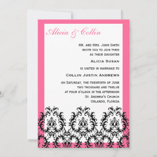 Invitaciones a la boda de Damasco Negro y Rosa