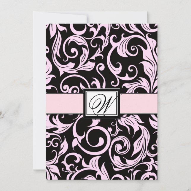 Invitaciones a la boda de Damasco Negro y rosa cla (Anverso)