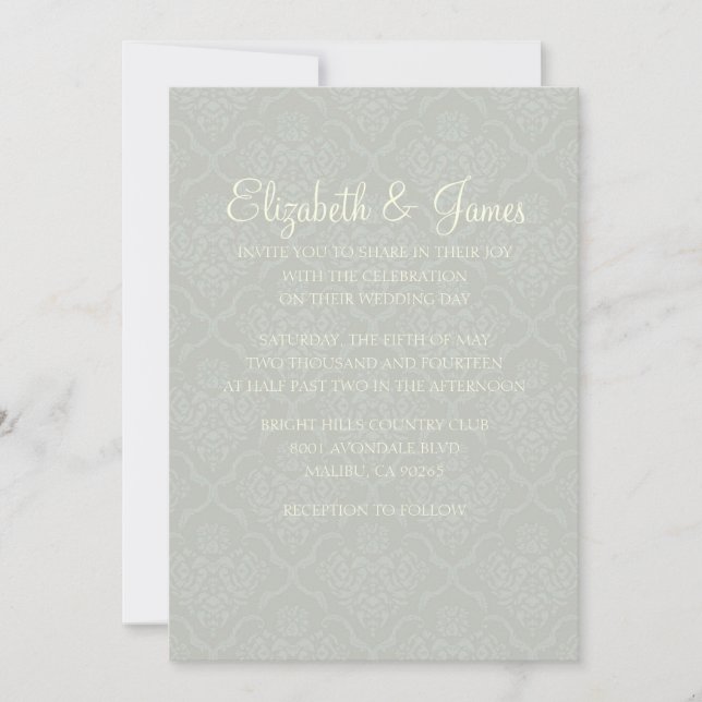 Invitaciones a la boda de Damasco plateado Persona (Anverso)