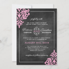 Invitaciones a la boda de damasco rosado y de tabl