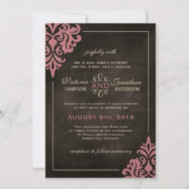 Invitaciones a la boda de damasco rosado y de tabl