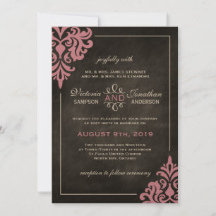 Invitaciones a la boda de damasco rosado y de tabl
