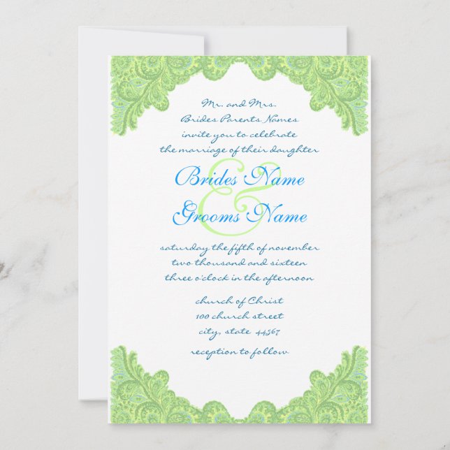 Invitaciones a la boda de Damasco Verde (Reverso)