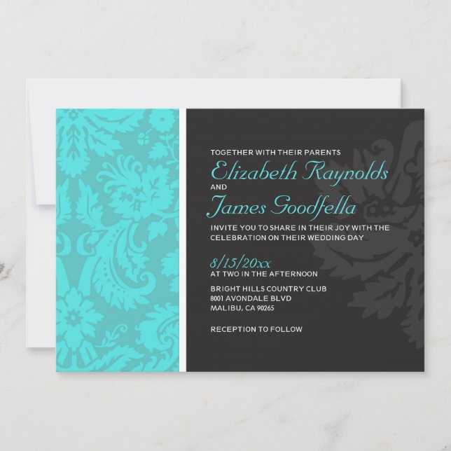 Invitaciones a la boda de Damasco Verde azulado (Anverso)
