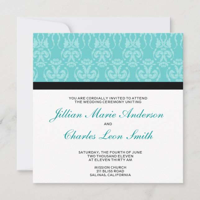 Invitaciones a la boda de Damasco Verde azulado de (Anverso)