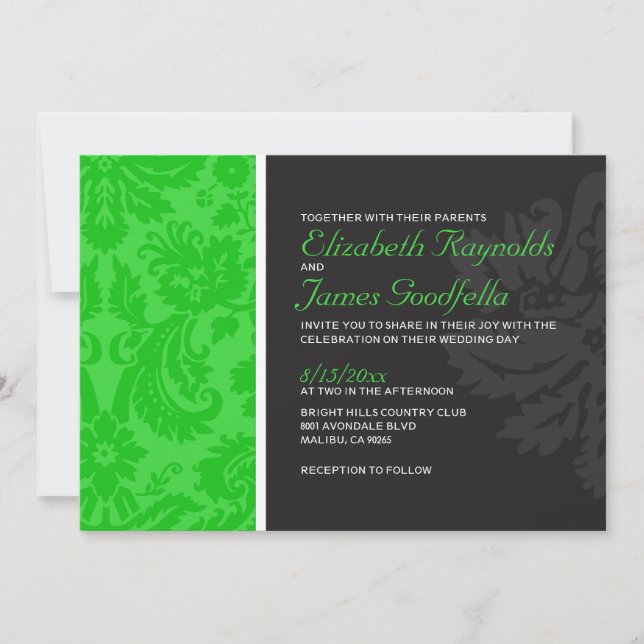Invitaciones a la boda de Damasco verde Lime (Anverso)