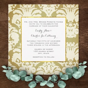 Invitaciones a la boda de Damasco Verde y Oro