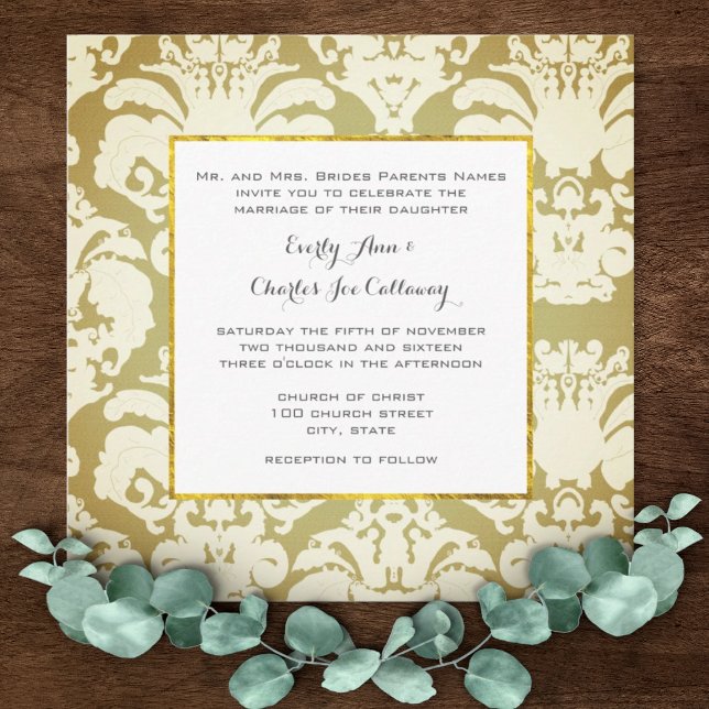 Invitaciones a la boda de Damasco Verde y Oro (Subido por el creador)