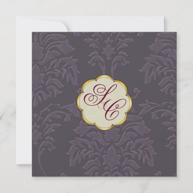 Invitaciones a la boda de Damask, berenjena (Anverso)